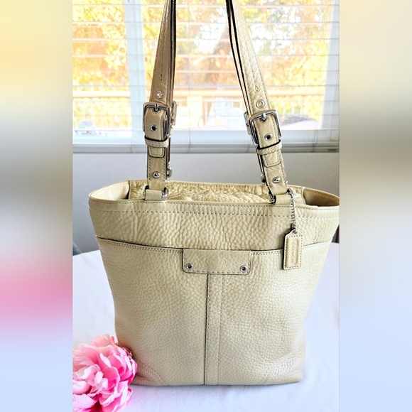 Y2K Coach Hamilton Pebbled Leather Eggshell Lunch Tote Bag  Vintage - Picture 1 of 16